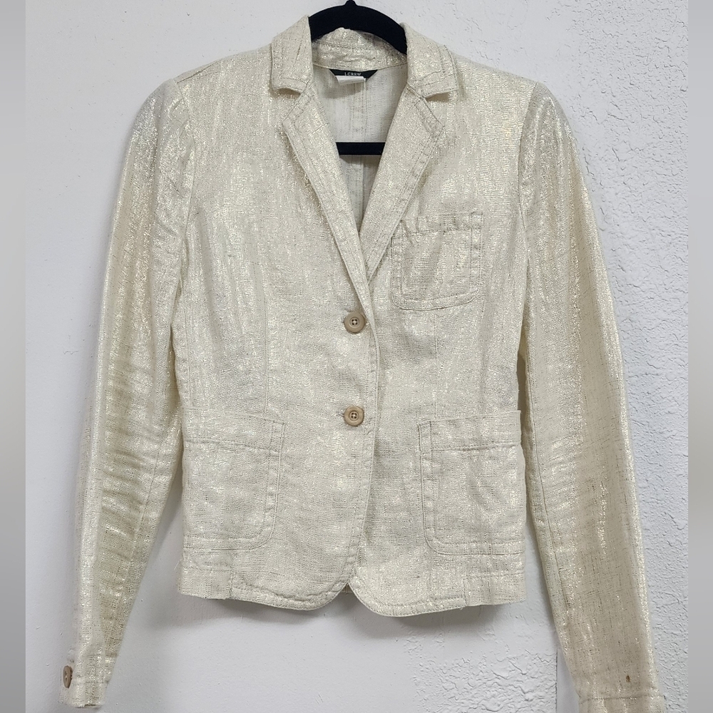 J Crew Womens  100% Line  Color Cream Long Sleeved Summer Blaizer Size 4